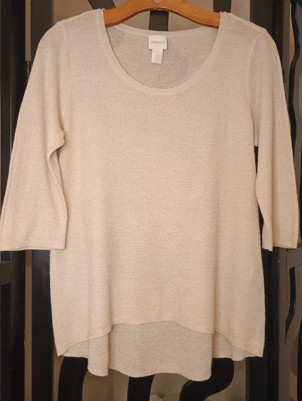 4/$25 Chicos Pink Shimmer 3/4 Sleeve Top, 1